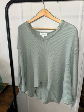 Pink Rose Sage Green Waffle Knit Long-Sleeve Top